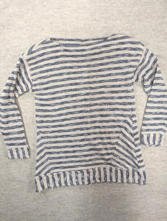 Soft Surroundings Tops - Soft Surroundings Cotton Beige Blue Stripe Boat Neck Boho Natural Petite Small